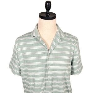 Kenneth Cole New York Mens Sage Green Striped Textured Short Sleeve Shirt Small